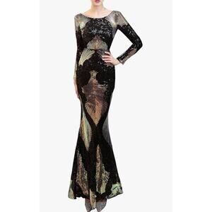Prom 2026 Sequin Mermaid Dress Small Black Gold Backless Formal Gown Glam Gala